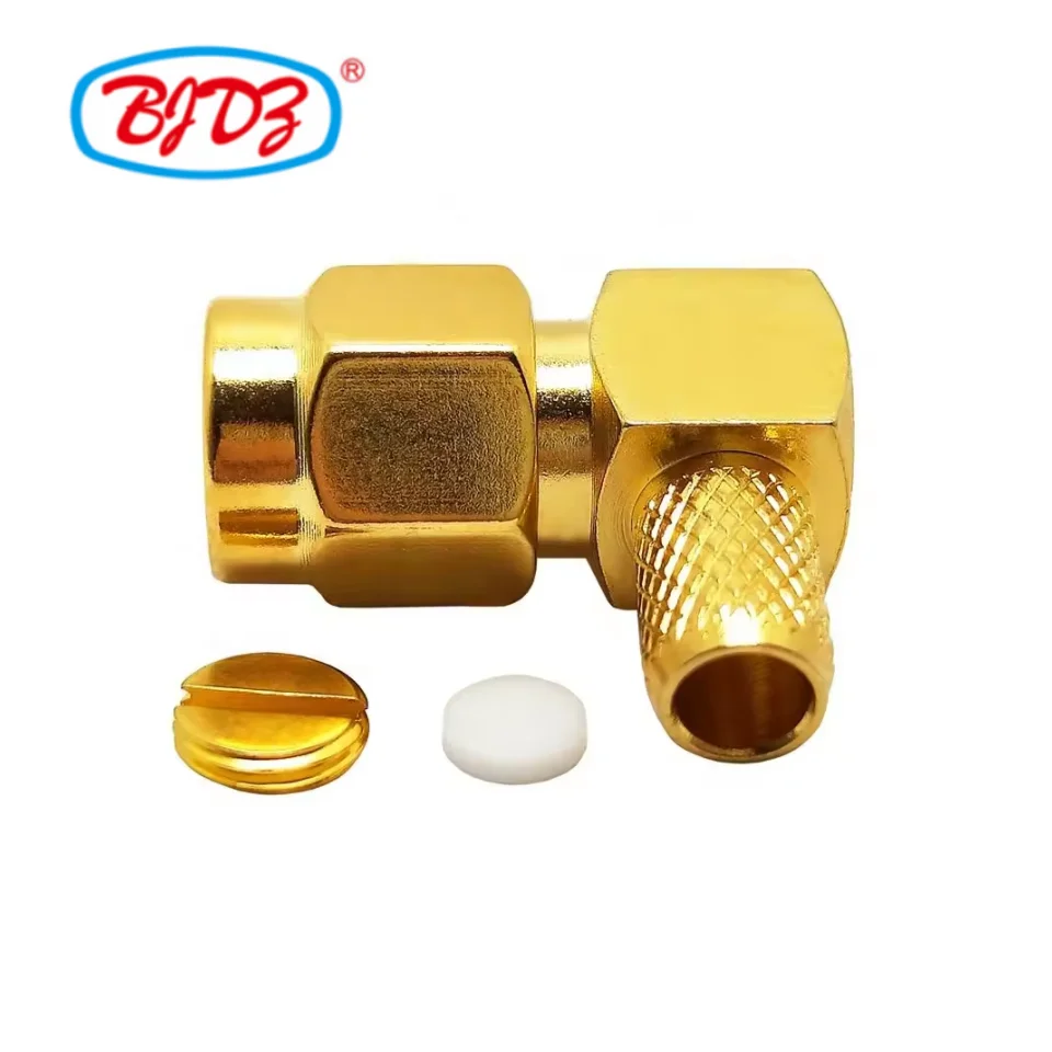 Factory supply SMA Male Plug 90 degree right angle for H-155 H155 LMR240 RG59 RG8X 4D-FB RF Coax Coaxial connectors in stock