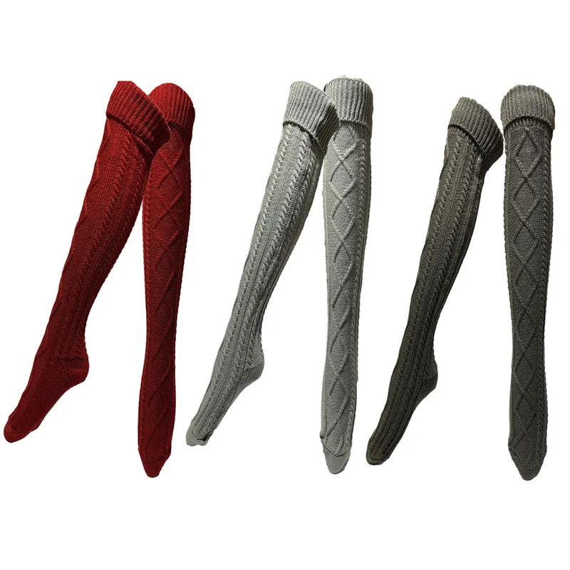 Wholesale Classic Winter Wool Cashmere Thick Warm Cozy Knitted Ladies Boot Stockings Over Knee Thigh High Womens Socks Women
