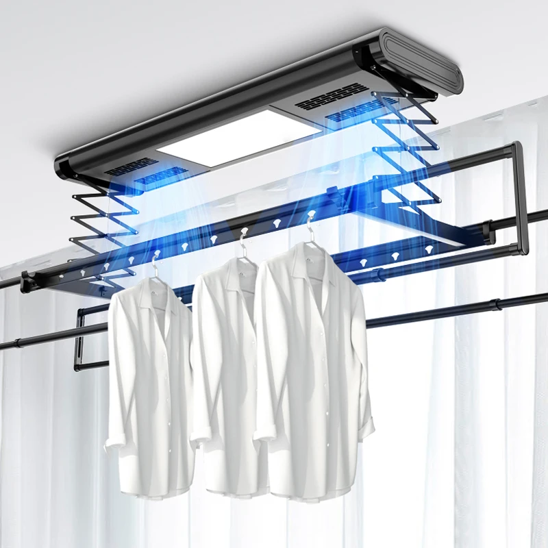 Electric wall mounted automatic lifting folding clothing drying hanger balcony aluminum heated clothes drying rack