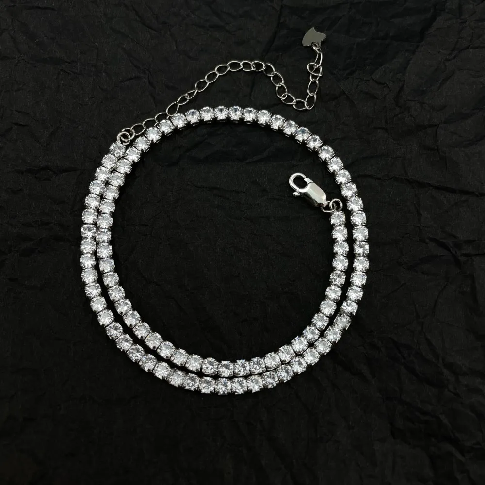 2022 Hot Sale Sterling Silver Cubic Zirconia Tennis Chain With Extend Chain 925 Silver Round Cut CZ Tennis Chain