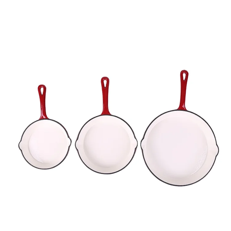 Heat-Resistant Non Stick Egg Enameled Round Cast Iron Skillet Frying Pan Set Kitchen Cookware Pot