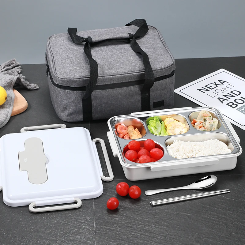Stainless Steel Rectangular Divided Plates Tray 5 Sections Dinner Plates for Adults ,Kids, Campers