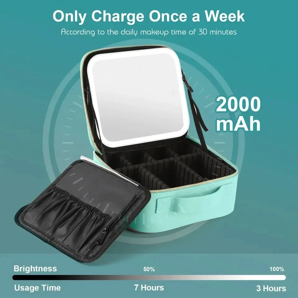 High Grade travel makeup bag case with led light mirror makeup train case beauty cosmetic box makeup organizer storage box