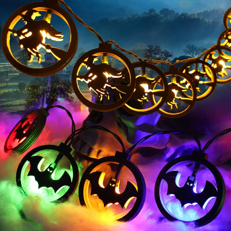2022 New Version 8ft 20 LEDs Wooden Halloween String Lights With 4 Different Patterns Battery Operated Ha