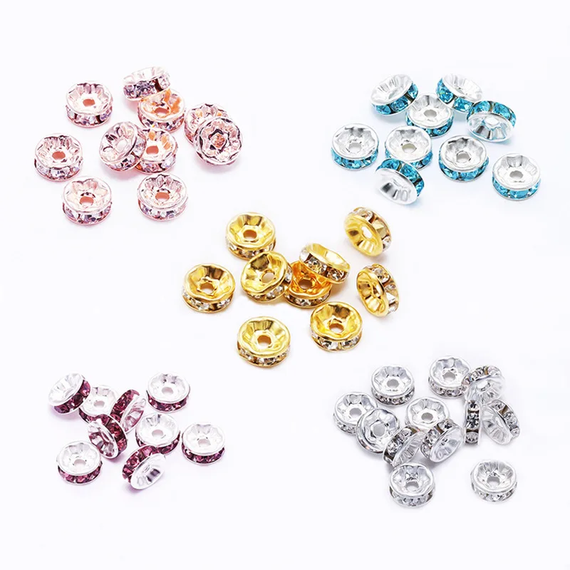 wholesale 8mm Spacer Bead Gold Silver Color Rondelles Rhinestone Crystal Loose Spacer Beads For DIY Jewelry Making Accessories