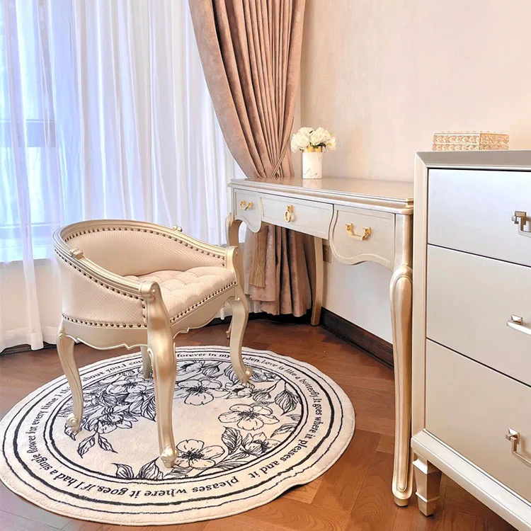 French high-end solid wood hand-carved dressing stool bedroom princess low-back dressing stool