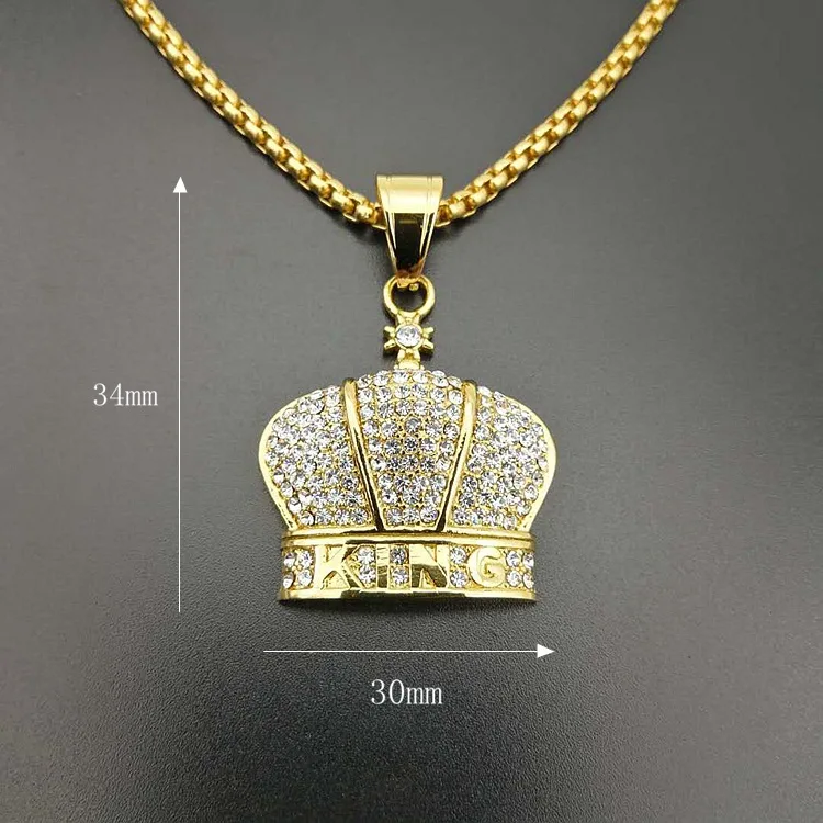 Fine fashion stainless steel jewelry charms crown pendants gold plating men King necklace