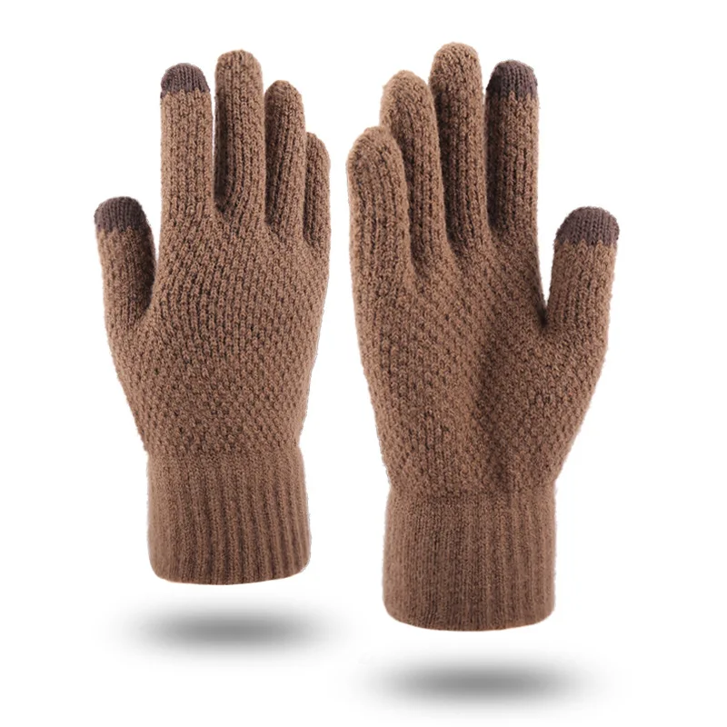 High quality Amazon hot Winter warm Solid Color Non Slip Windproof  Gloves men warm wool mittens