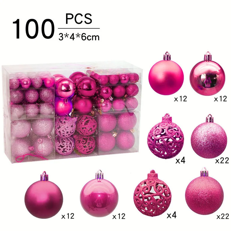 Classic Christmas ball  set 100PCS Hollow Matte Plastic Ball Christmas tree hanging Ornaments Set