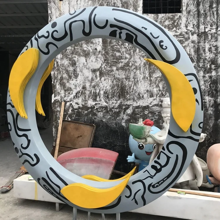 Стекловолоконное кольцо totem, золотые рыбки, круглые золотые рыбки, Художественная Скульптура, наружная Ландшафтная Скульптура по индивидуальному заказу