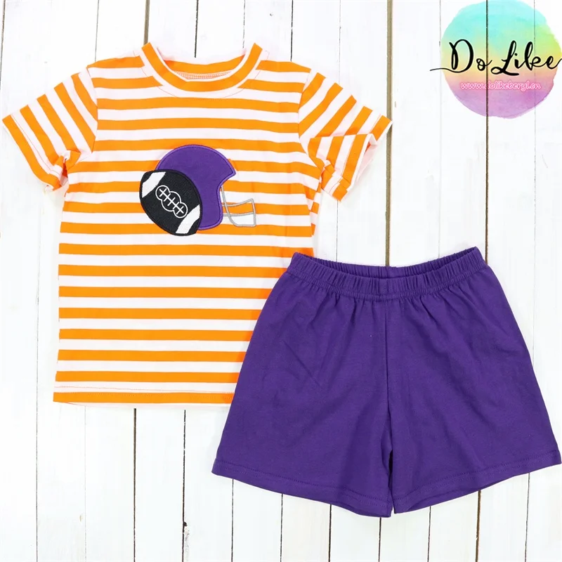 2024 New updated baby clothing outfits short sleeve orange baseball pattern sets competitive price little girls clothes