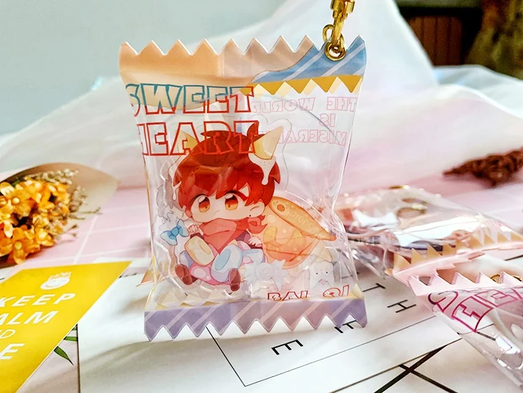 
Jinlei custom acrylic candy keychain printing plastic transparent acrylic candy bag inflatable charms as gift 