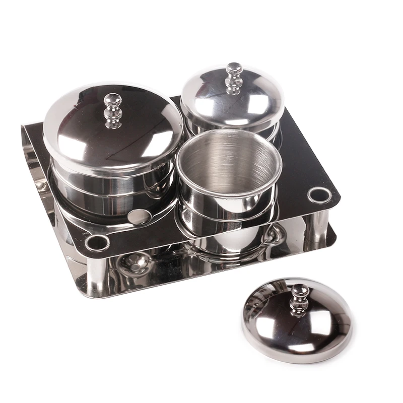 3 Pcs/set Nail Crystal Cup Silver Stainless Steel Clean Cup With Lid Storage Acrylic Nails Powder Liquid Dappen Dish