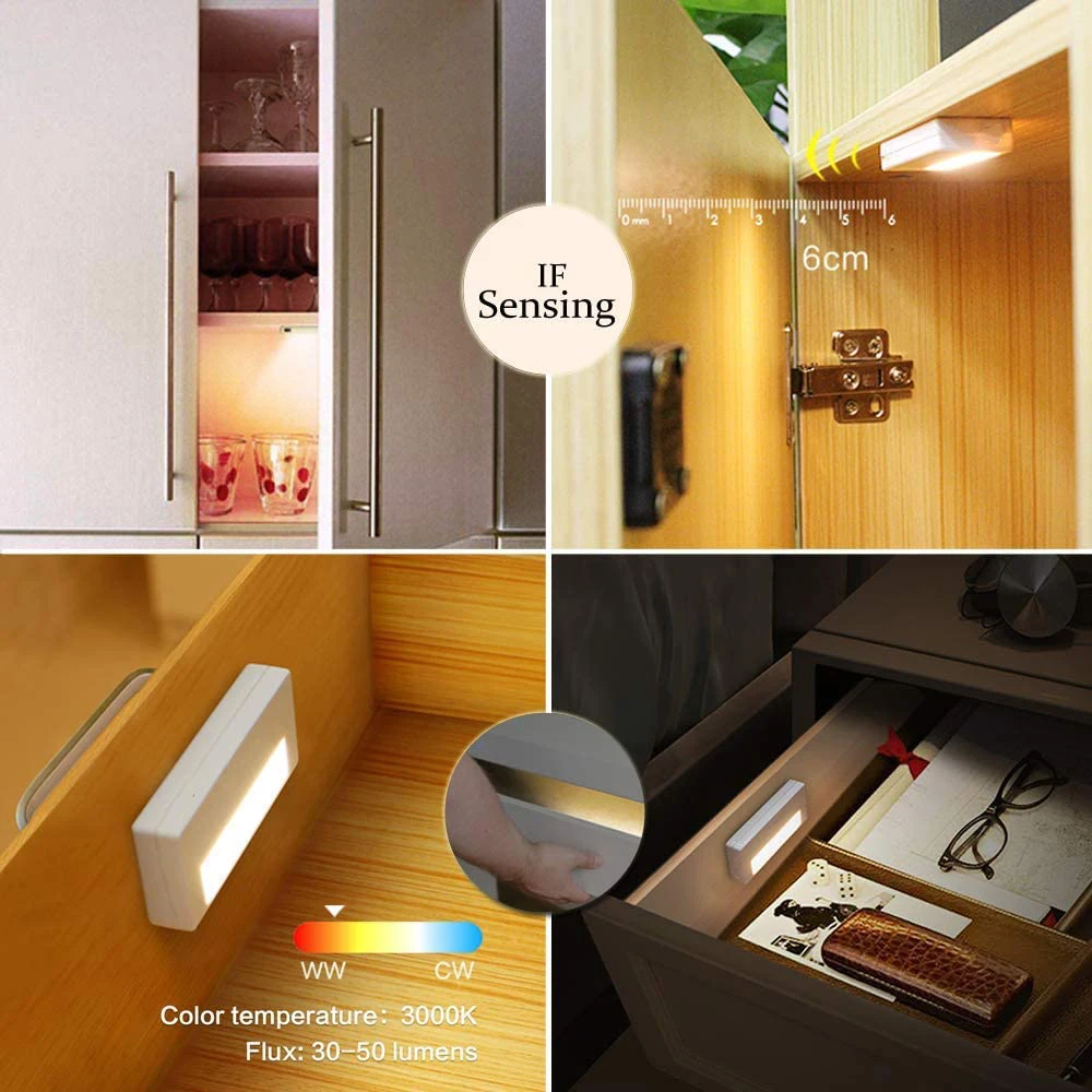 6 Led Closet Light Rechargeable Cabinet Lights LED Mini Portable Light for Wardrobe Counter Closet Bedside Table Drawer
