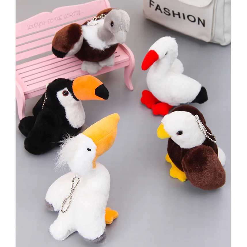 cute Soft Fluffy swan plush keychains toy Toucan Stuffed Animal Toy bird  key chains Bird keyring bag pendant owl plush keychain