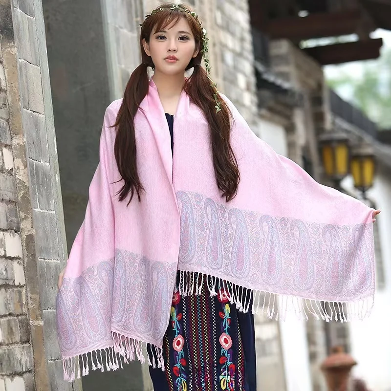 Special Sales Ethnic Shawls for Ladies Delicate Tassel Wrap Blanket Customizable Jacquard Pashmina Factory Direct