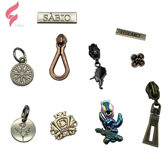 LiHui high quality shirt supplies design for letters snap plate business logo pull custom zipper hardware metal tag for clothing