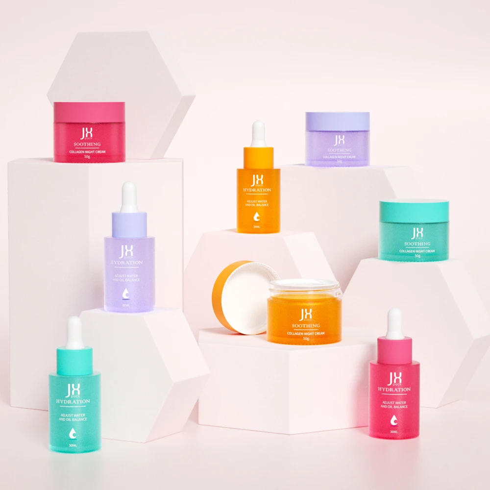 Luxury cosmetic skincare packaging set 20ml 30ml 50ml 60ml essential oil glass serum dropper bottle 20g 30g 50g cream jar