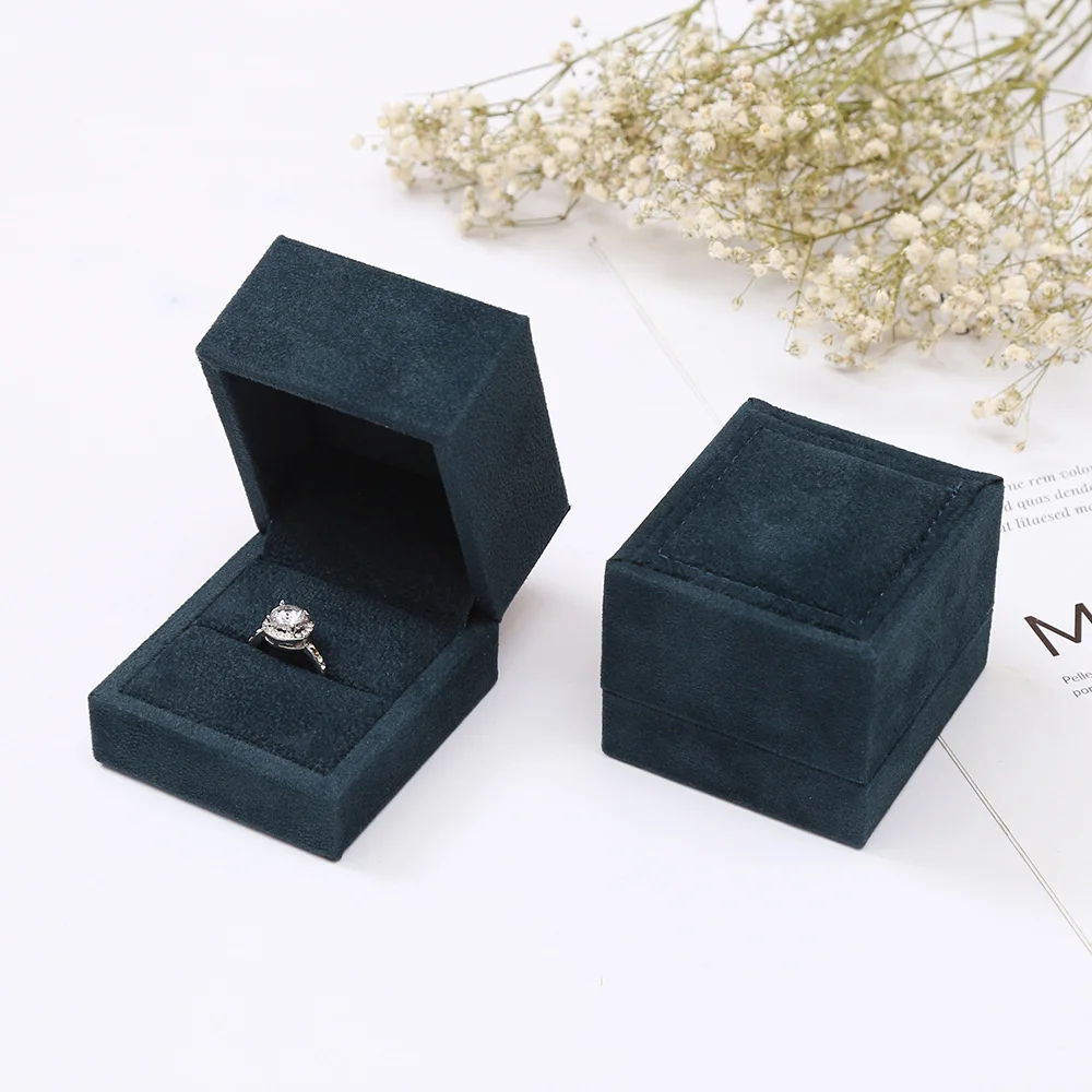 SESI Luxury Dark Blue Mens Jewelry Box Gift Small Velvet Engagement Ring Suede Jewellery Box Square Shape Jewelry Storage Box