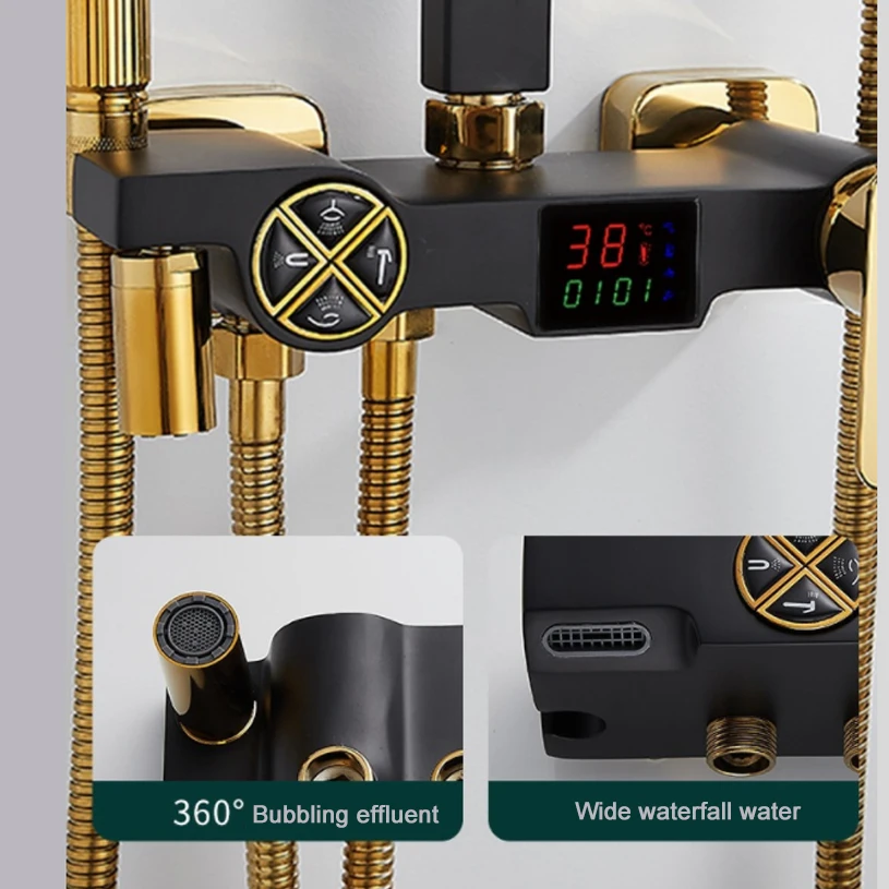Black gold shower shower set, home constant temperature shower set, wall type home all copper shower set
