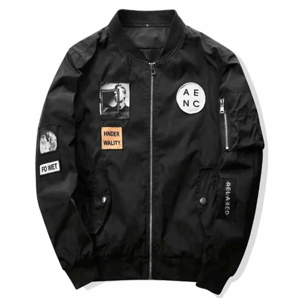 Мужская приталенная куртка-бомбер из полиэстера в стиле хип-хоп