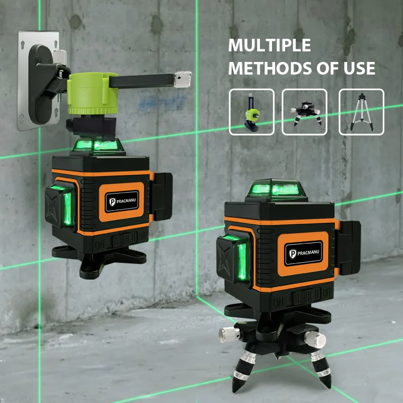 Pracmanu 16 Lines 4D Laser Level Green Lines Self-Leveling Horizontal and Vertical Powerful Green Beams Laser Level