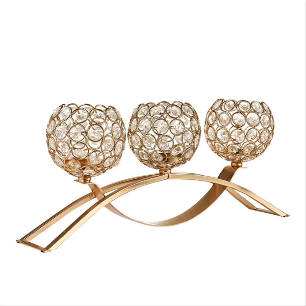 Home Decorative Candlestick Bridge Gold Wedding Centerpieces candelabra 3 in 1 Crystal Candle Holders