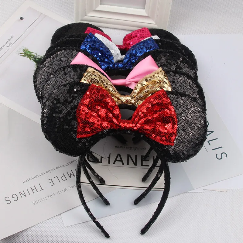 
European and American hair accessories high quality sequins bow headband Mickey ear headband Minnie hairpin 