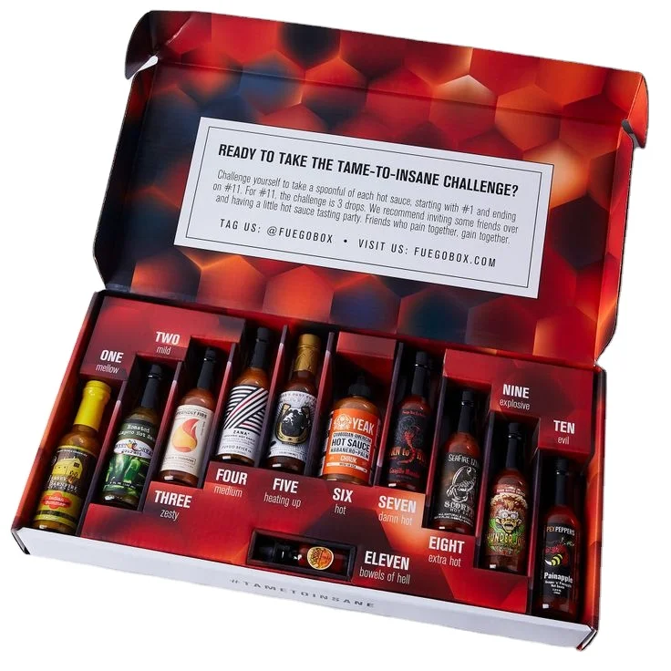 GMI custom heatonist hot sauce gifts paper packaging for year of hot ones