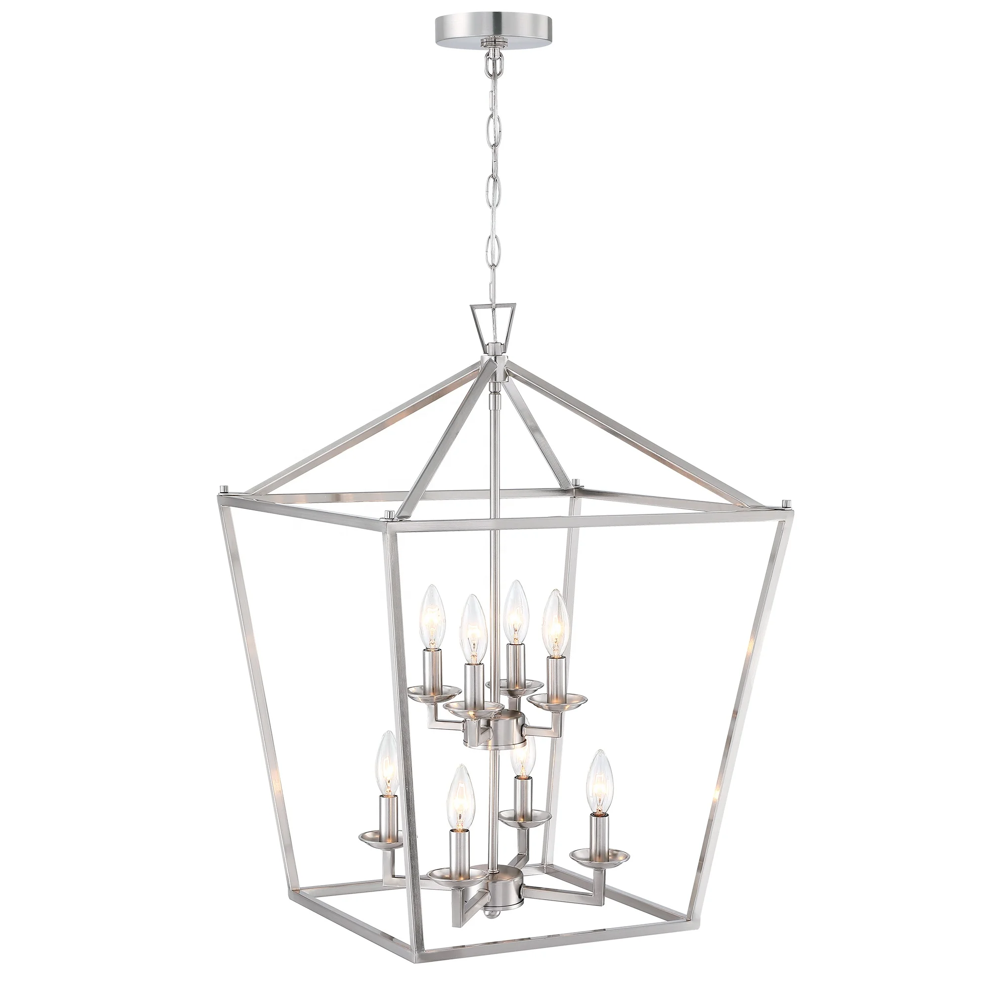 8-light Chandelier lighting hanging Brushed Nickel finish steel cage Pendant Lighting Modern Dining Room Kitchen Island Hallway