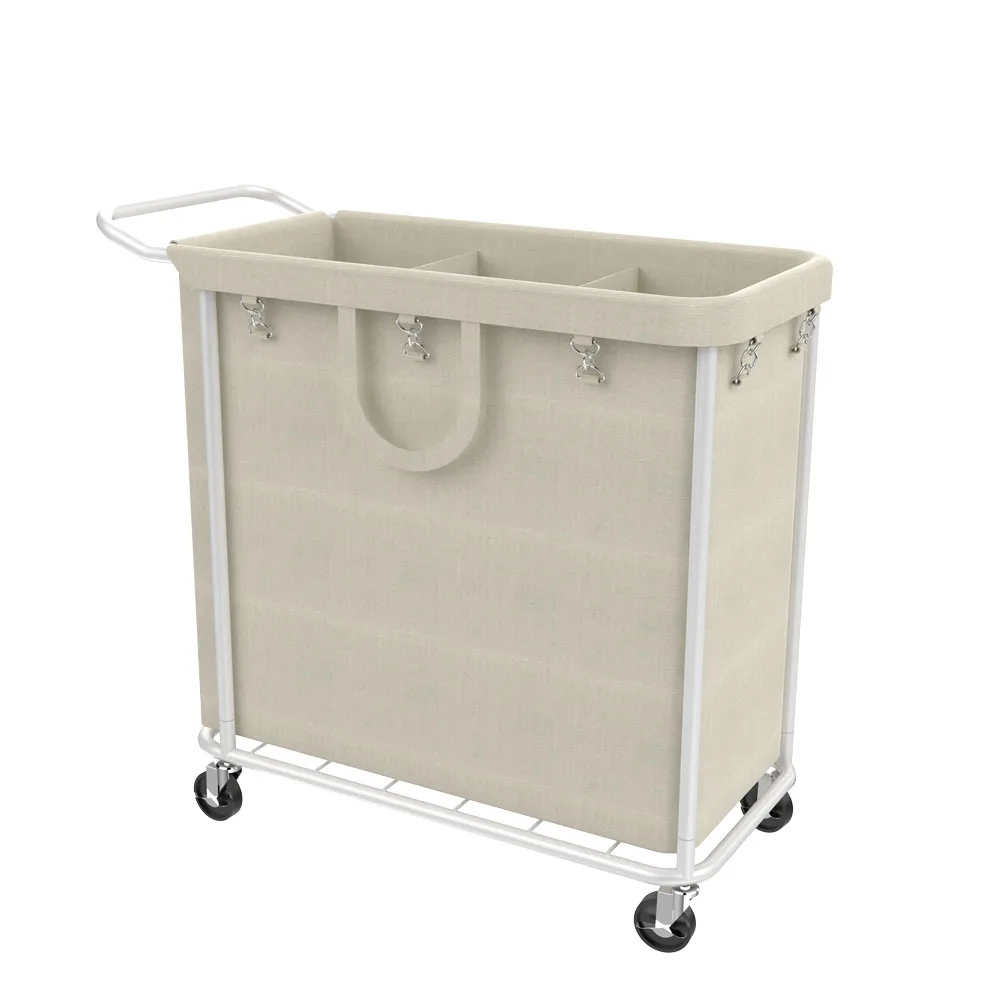 Laundry Sorter 3 Section 200L Large Rolling Laundry Cart handled Laundry Basket with Heavy Duty Lockable Wheels & Removable Bag