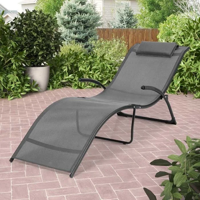 
Stainless Steel Frame Foldable Beach Sun Loungers Portable Beach Chair Lounger Folding Sunbeds Beach with Pillow 