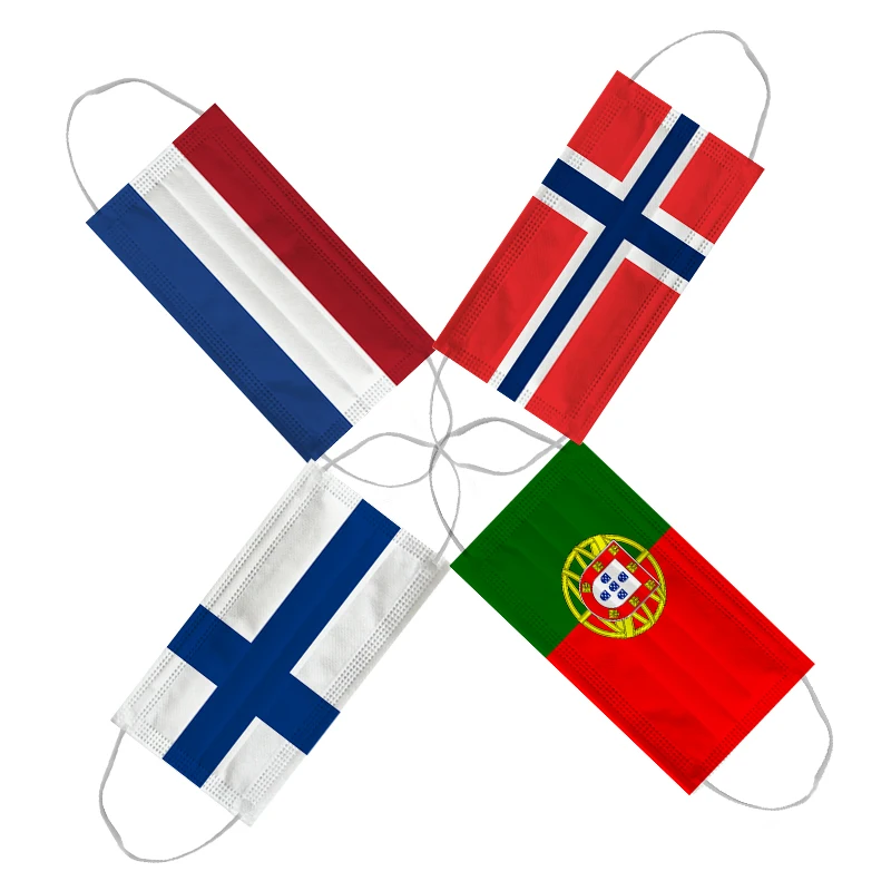 Country National Flag Facemask Finland Holland Norway Portugal Personalized Design 3ply Mask