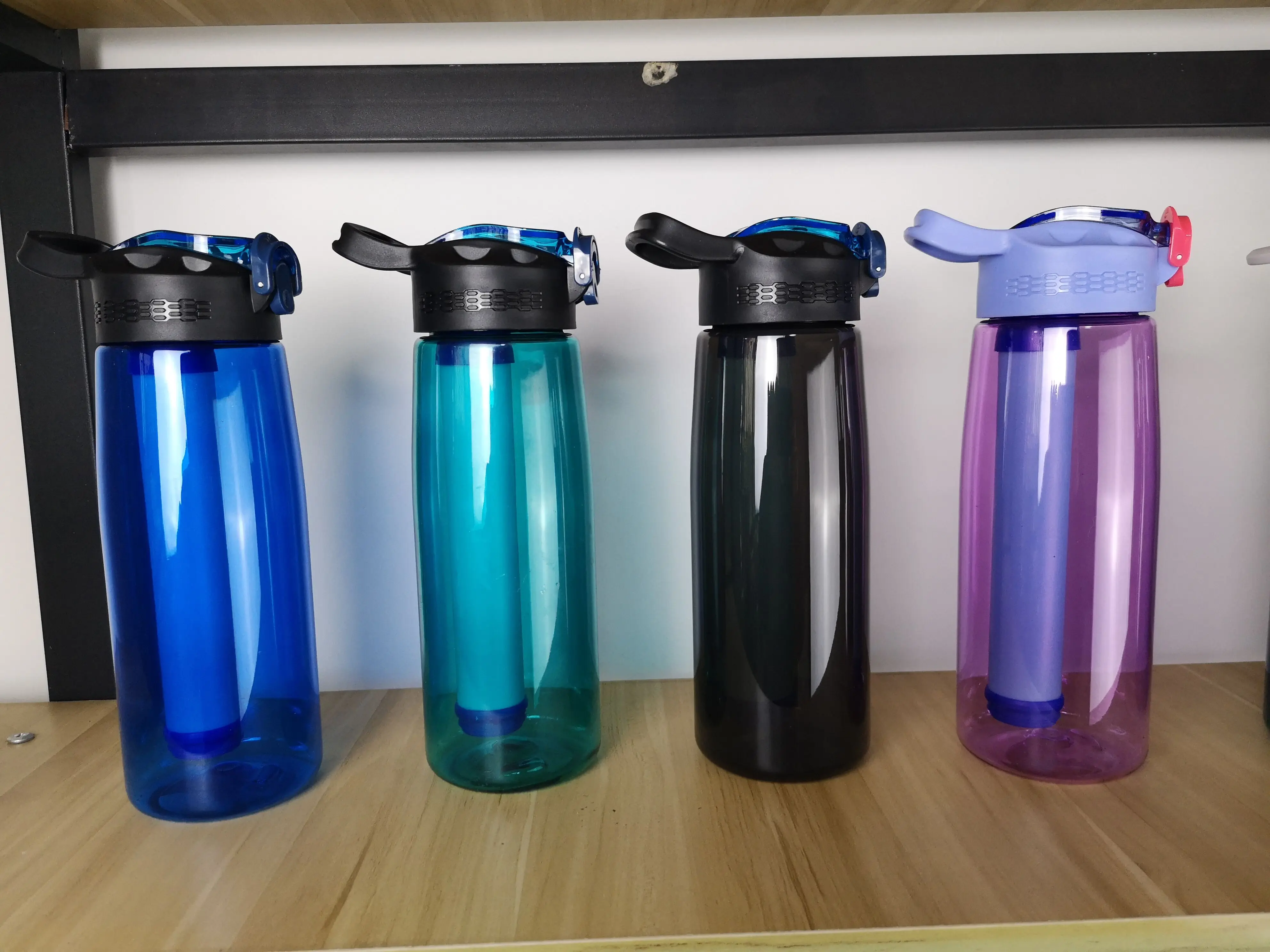 Filtered Water Bottle, BPA Free Emergency Water Purifier with 2-Stage Integrated Filter Straw for Travel, Camping, Hiking