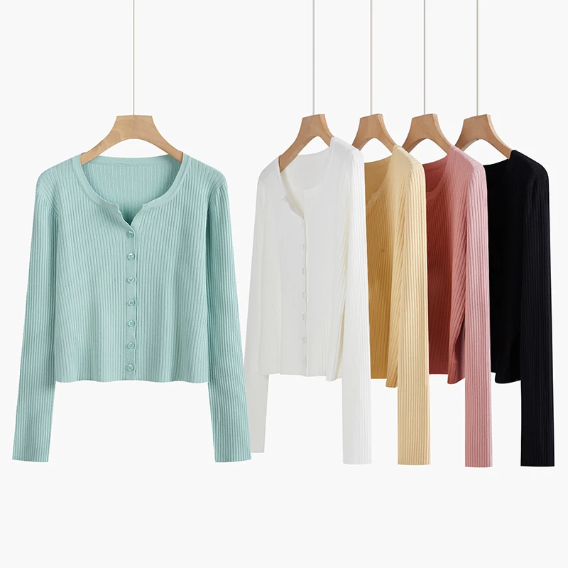 Knitted Cardigan Sweater Women Spring Summer New Korean Style LooseThin Solid Color V-neck Long Sleeves Top Female LR1196