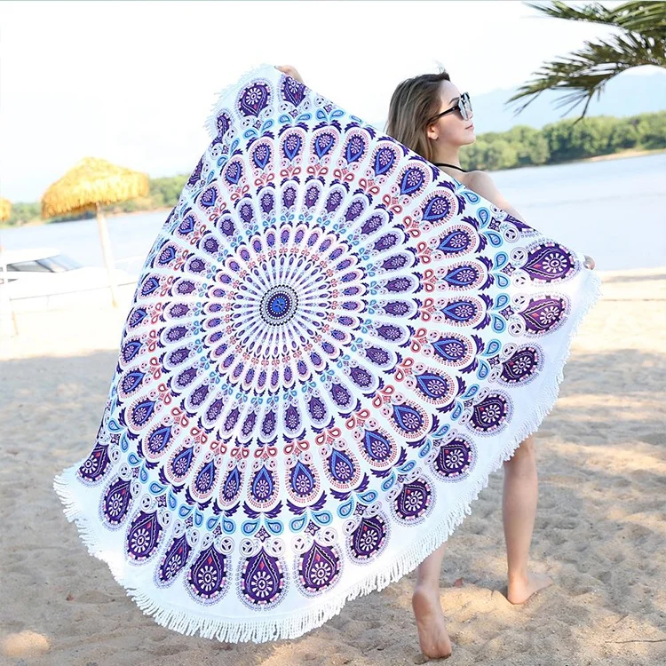 Microfiber Mandala Custom Round Beach Towels Custom Print Adult Free Woven OEM ODM Plain Bath Towel Customized Printing Designs