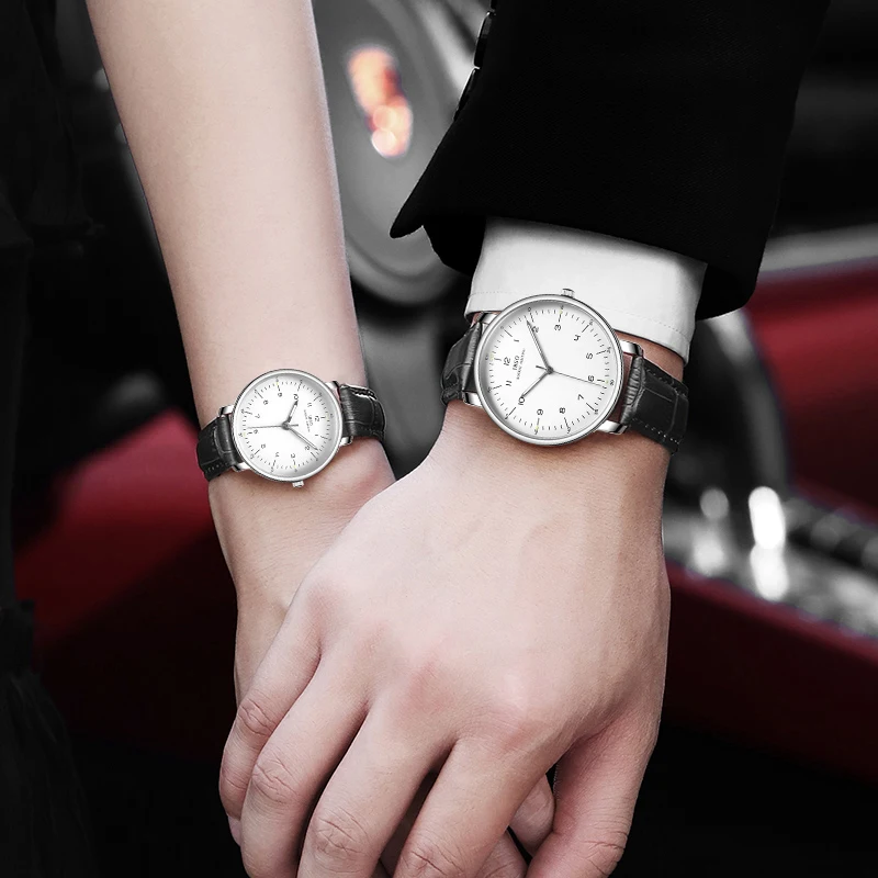 IBSO New 2022 Hot Selling Couple Watch Set Women Quartz Watches Set Gift Luminous Leather Strap Watch