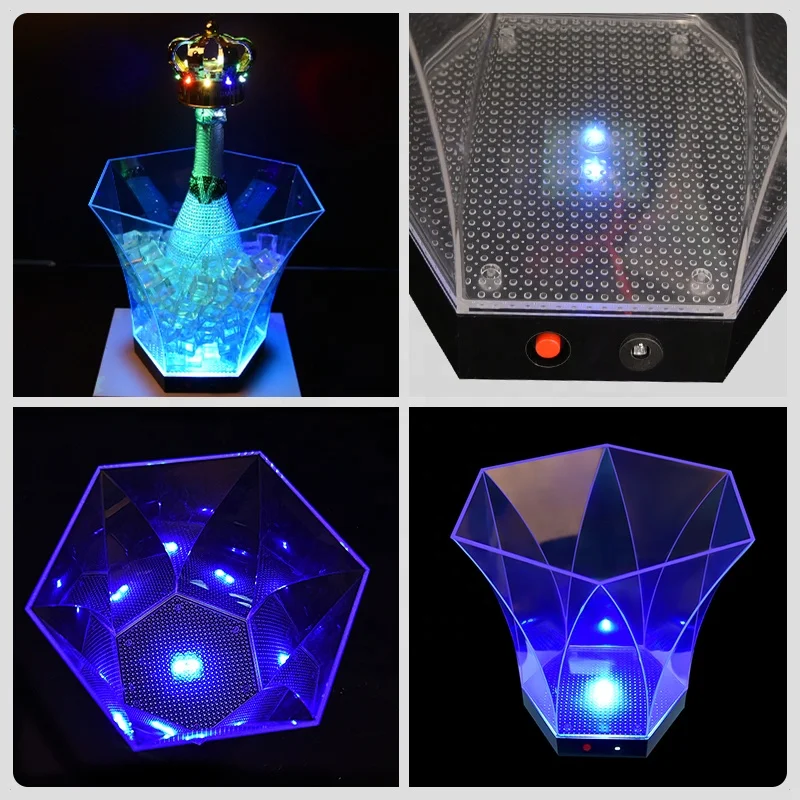 hexagon shape transparent colorful led gradient light up  ice bucket glowing plastic led ice bucket
