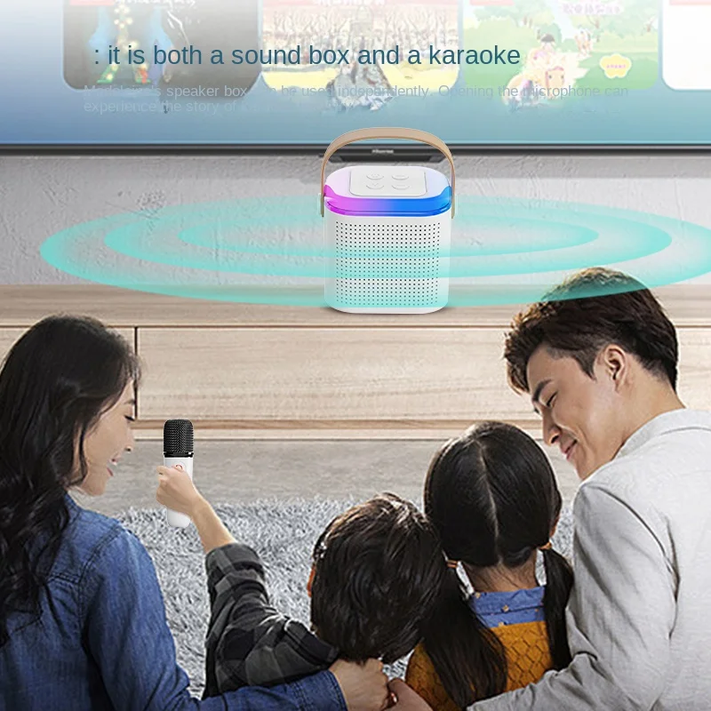 2023 newest led decorate wireless home mini portable karaoke speaker with mic for family KTV party