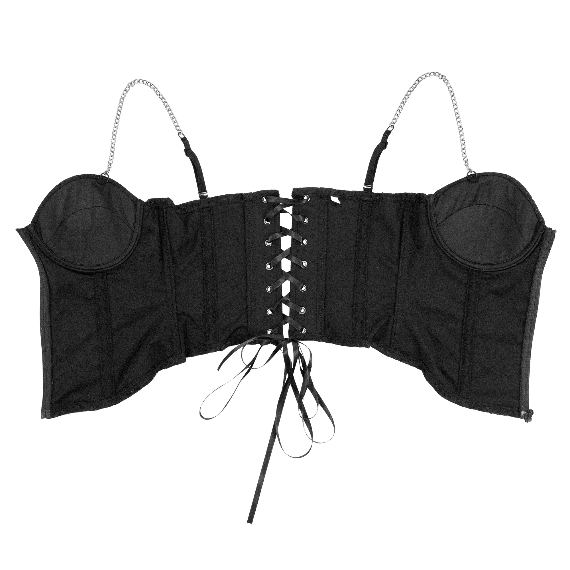Personalized Milk Silk Corset 10 Steel Bone Zipper Metal Chain  Tops Shapewear Bodysuit Torso Waist Trainer for Women