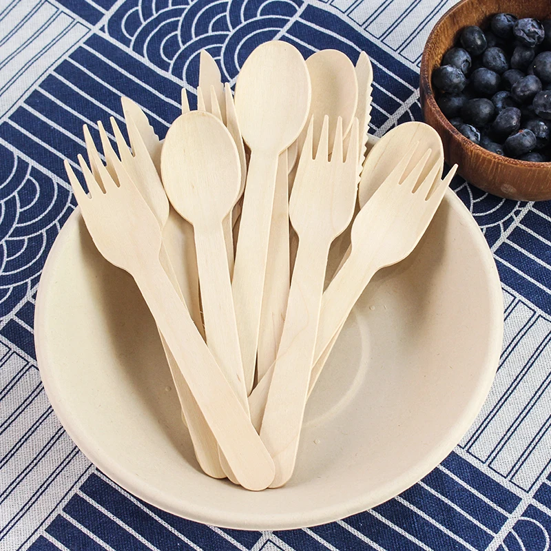 Biodegradable disposable cutlery wooden cutlery set wooden cutlery kit with paper