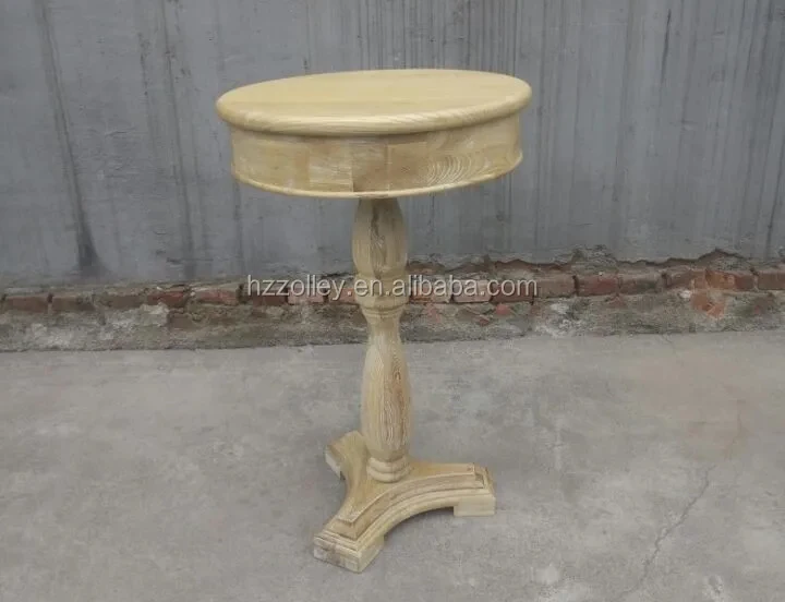 Natural Color Wood Carved Coffee Table Rustic Style Small Round Coffee Table