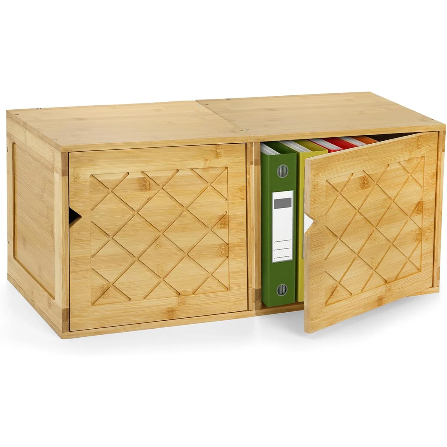Bamboo Cube Bookshelf Stackable Connect Storage Cube Cubby Organizer with Door Wood storage box