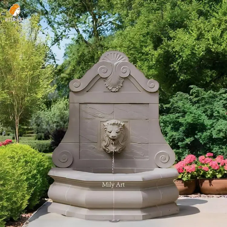 Hand Carved Antique Marble Lion Head Wall Fountain for Outdoor Garden Decoration