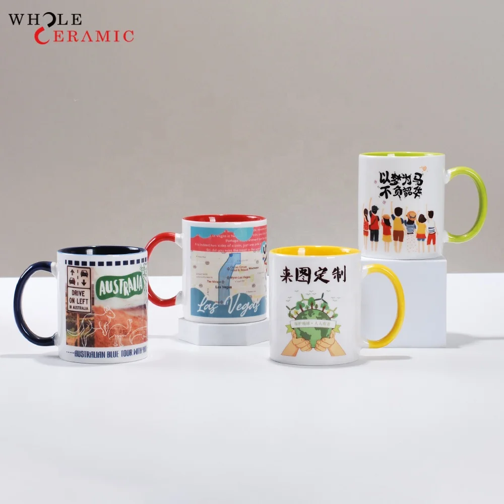 Customizable made ceramic printed travel camping coffee diner mugs cup box custom shaped with logo printing low moq