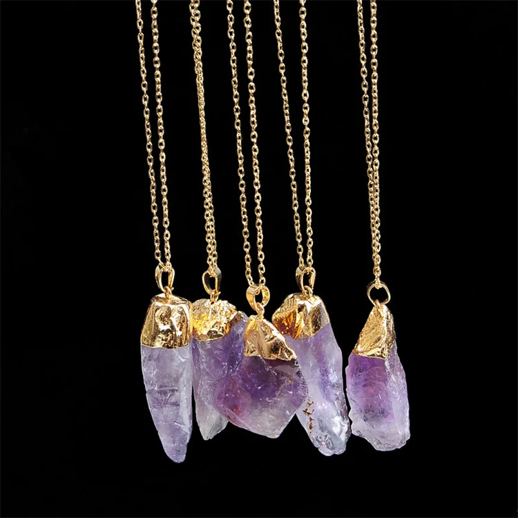 Wholesale Healing Irregular Gemstone Natural Rainbow Crystal Dipped Rock Rough Raw Amethyst Druzy Stone Pendants Necklace