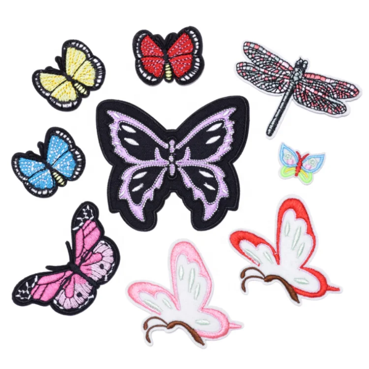 Lovely in stock twill background  Iron On Embroidered Butterfly Embroidery Patches For Clothing