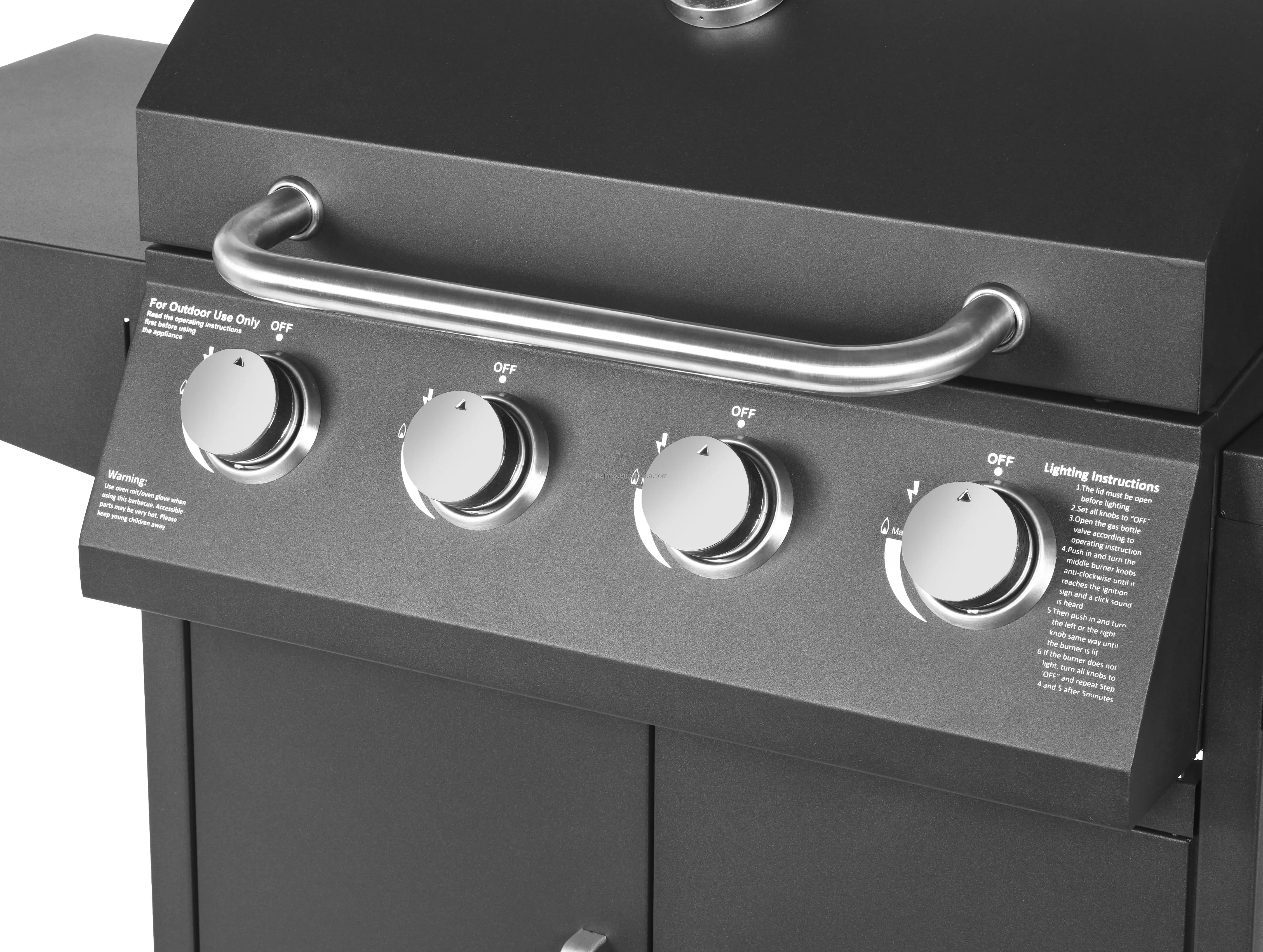 Portable 4 Burners Gas Griller Machine Commercial Smokeless Barbecue Stove Gas Bbq Grill With Side tables