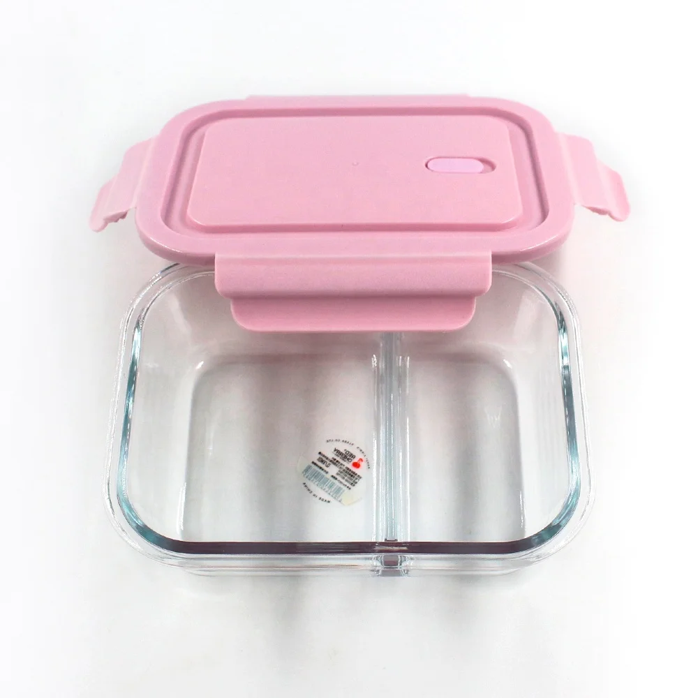 LANGXU  580ml Superior Quality rectangle  glass vegetable crisper container 2 Compartment vacuum storage container