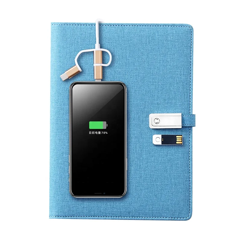 2020 colorful writing notebook custom logo with wireless powerbank USB
